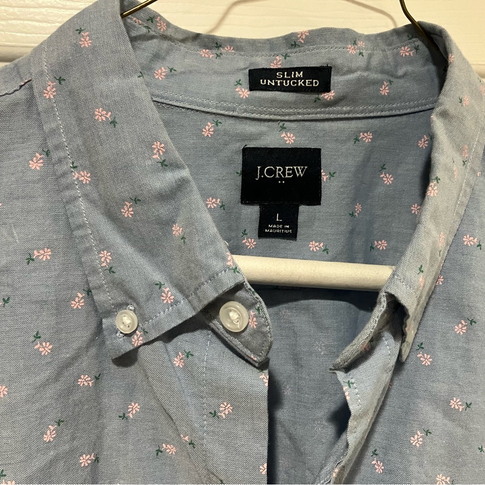 J. Crew Blue Floral Men's Shirt Slim Untucked Large